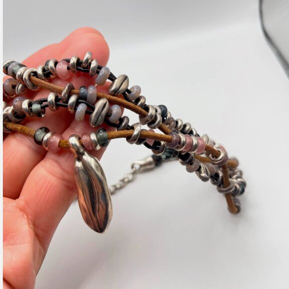 $310 Uno de 50 Multi Strand leather Silver plated Beaded Necklace Choker BOHO - Picture 14 of 14
